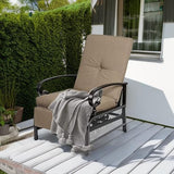 Oakcloud Adjustable Outdoor Lounge Chair Metal Patio Relaxing Recliner Chair with Removable Cushions(Brown) - Photo 5