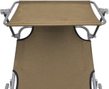 Taupe Folding Sun Lounger with Canopy, 74.2" Outdoor Chaise for Beach Patio Pool, 264 lb Capacity, No Assembly - Photo 7