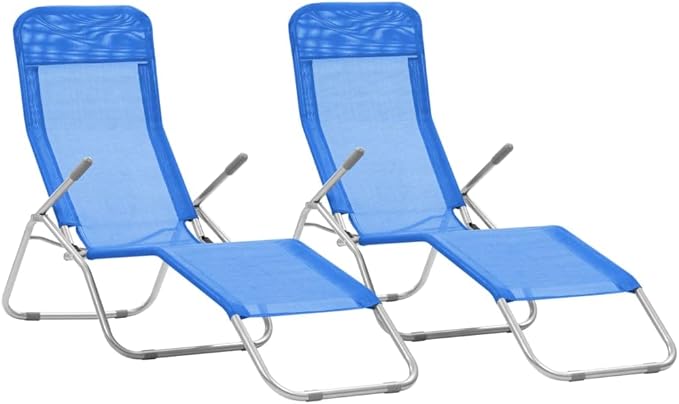 Folding Sun Lounger Set of 2, Adjustable Outdoor Chaise Lounge Chairs with Textilene Fabric - Photo 1