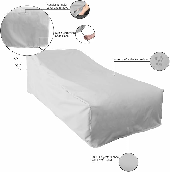 Dineli Outdoor Lounge Chair Cover Waterproof Patio Furniture Covers Outdoor Rectangle Table and Chair Set Covers, Dust Proof Furniture Protective Cover, Light Gray, 72.8"D x 37.4"W x 27.2"H - 2 Pieces
