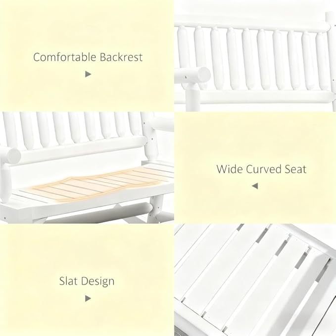 Heavy Duty Wooden Loveseat Rocker with Curved Seat Design for Patio Backyard Garden Use