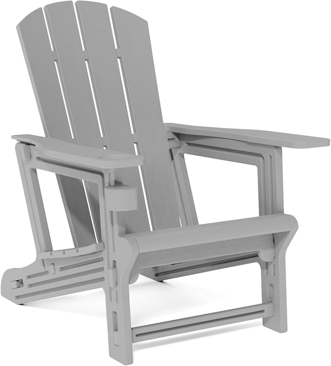 Modern Adirondack Chair, HDPE Plastic Adirondack Chairs, Plastic Outdoor Lawn Chairs for Fire Pit, Deck, Porch, Backyard, Garden, Grey