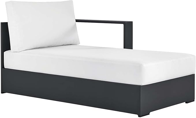 Modway Tahoe Powder-Coated Aluminum Outdoor Chaise Lounge in Gray White with Weather-Resistant Cushions, Modular Right-Facing Patio Lounger for Pool Furniture or Sectional Sofa Set