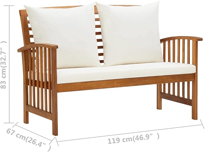Patio Bench with Cushions Garden Bench Outdoor Bench for Outdoors Porch Entryway Furniture for Yard 46.9" Solid Acacia - Photo 7