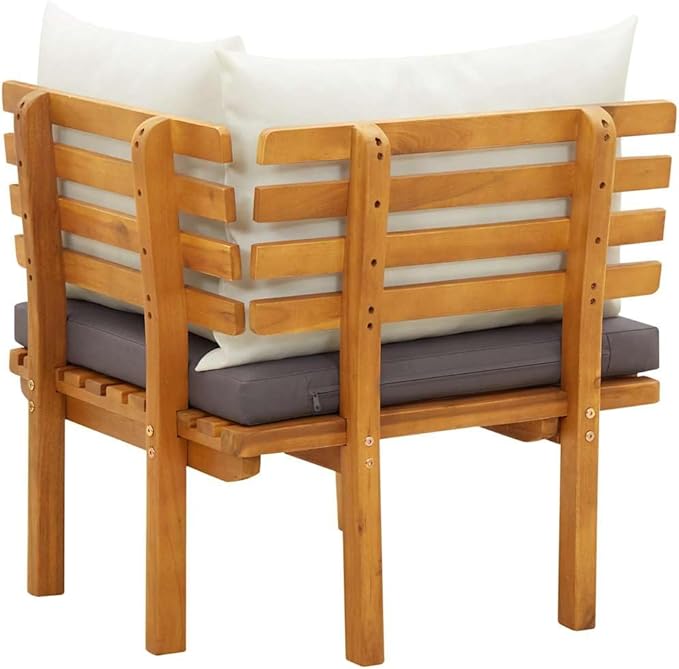 Garden Corner Sofa Natural Dark Gray White Solid Acacia Wood Outdoor Seating with Weather-Resistant Cushions for Patio - Photo 7