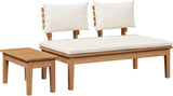 Modern Outdoor Teak Wood Garden Bench Set 2 pcs Cream and Brown Rectangular Patio Furniture with Solid Construction and - Photo 2