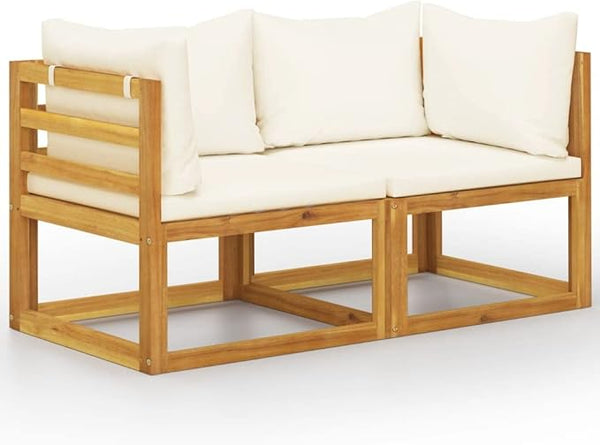 Garden Bench Deck Bench 2-Seater Patio Bench with Cream White Cushions - Photo 1