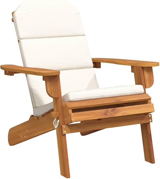 Solid Acacia Wood Adirondack Garden Chair with Cream White Finish and Comfortable Cushion - Photo 2