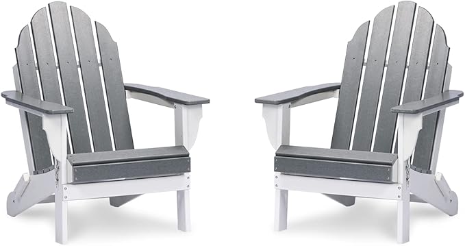 Aoodor HDPE Outdoor All-Weather Folding Adirondack Chair for Patio, Garden, Backyard, Lawn, Fire Pit, Set of 2, Gray