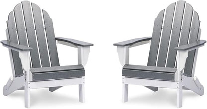 Aoodor HDPE Outdoor All-Weather Folding Adirondack Chair for Patio, Garden, Backyard, Lawn, Fire Pit, Set of 2, Gray