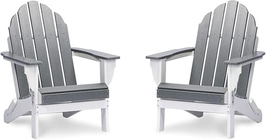 Aoodor HDPE Outdoor All-Weather Folding Adirondack Chair for Patio, Garden, Backyard, Lawn, Fire Pit, Set of 2, Gray