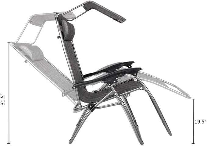 VINGLI Upgraded Zero Gravity Chair Lounge Outdoor Chairs with Folding Canopy Shade,Trays, Folding Patio Recliner Chairs for Backyard Poolside Garden (Grey)