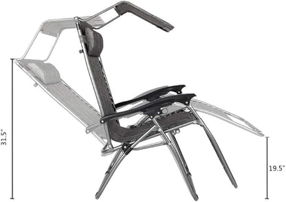 VINGLI Upgraded Zero Gravity Chair Lounge Outdoor Chairs with Folding Canopy Shade,Trays, Folding Patio Recliner Chairs for Backyard Poolside Garden (Grey)