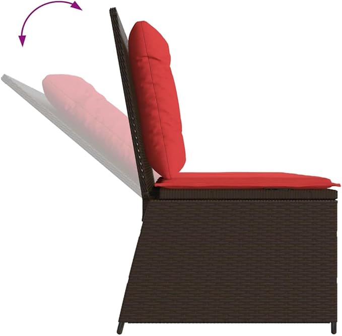 Adjustable Reclining Garden Bench 42.5" Brown PE Rattan Loveseat, Powder-Coated Steel Frame, Removable Cushion, Modern Outdoor Patio Furniture for Balcony Porch Backyard