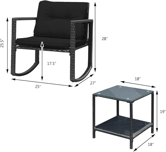 HAPPYGRILL 3-Piece Rocking Bistro Set Outdoor Patio Conversation Set with Rocking Chairs and Coffee Table - Photo 7