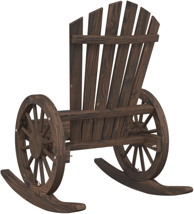 Farmhouse Backyard Adirondack Chair in Burnt Wood Color Solid Fir Wood Standard Rocking Outdoor Seating for Garden Patio Deck
