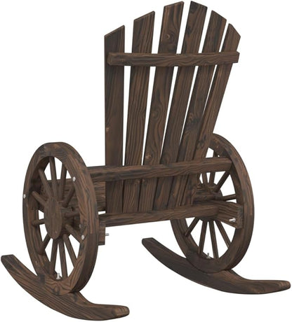Rustic Solid Fir Wood Rocking Adirondack Chair Burnt Brown 35x24x39 Outdoor Patio Seat Ergonomic Garden Lounger for Deck Backyard Balcony