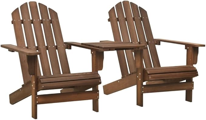 Brown Solid Fir Wood Standard Ergonomic Adirondack Chair with Matching Tea Table for Outdoor Relaxation in Garden Patio - Photo 1
