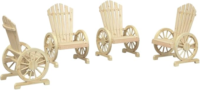 Solid Fir Wood Adirondack Chair Set of 4, Weather-Resistant Varnished Finish for Patio and Garden - Photo 2
