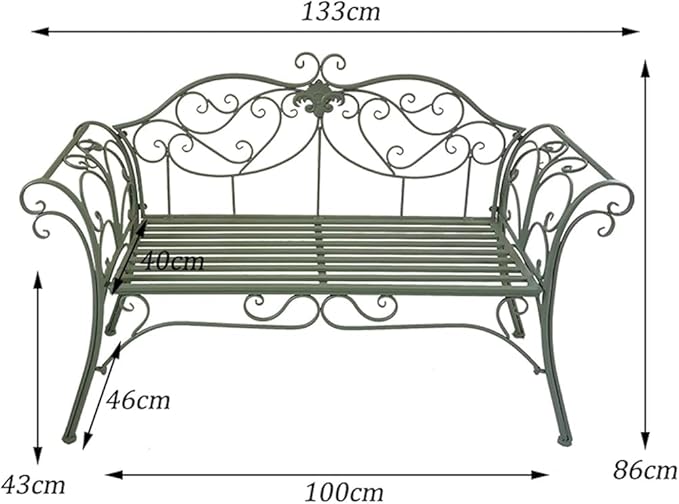 Metal Garden Bench, Country Wrought Iron Double Chair Bench, Villa Garden Courtyard Decoration Leisure Chair, Park Outdoor Bench with Backrest