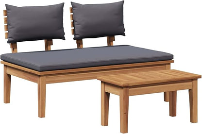 Garden Bench Set 2 pcs Grey and Brown Solid Teak Wood Modern Rectangular Design for Garden and Patio Use