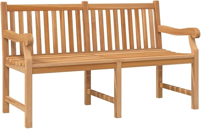Heavy Duty Solid Teak Wood Garden Bench Light Brown Vintage Style Outdoor Seating for Patio and Garden Weather Resistant Durable Construction