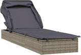 Grey PE Rattan Outdoor Chaise Lounge with Adjustable Canopy 83.1 x 25.6 in Powder-Coated Steel Frame Cushioned Sunbed - Photo 1