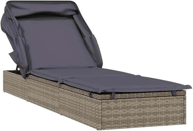 Sunbed Grey PE Rattan, Powder-Coated Steel 83.1 x 25.6 in Outdoor Sun Lounger Outdoor Chaise Lounge for Pools backyards - Photo 2