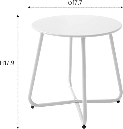 Patio Outdoor Side Table Waterproof Round Metal Steel Small Side Table Weather Resistant Portable Outdoor and Indoor End Table for Garden Balcony Yard, White