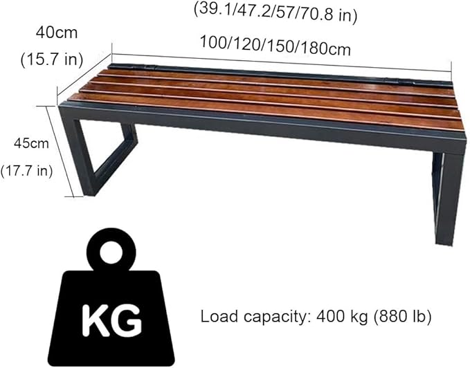 Patio Bench,Garden Bench for 2 Person Seat,Backless Outdoor Benches,Wood Furniture Seating with Metal Legs,for Lawn,Yard,Porch,Path 39.1/47.2/57/70.8 in(59 Inch)