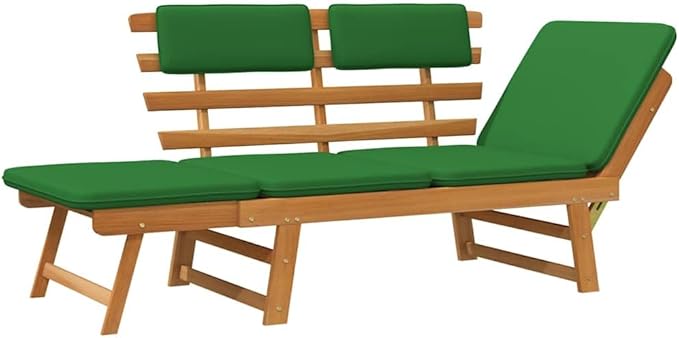 Convertible Garden Bench with Cushions, Outdoor Daybed, Acacia Wood Patio Furniture, Grey Wash Finish Brown and Green - Photo 7