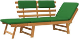 Convertible Garden Bench with Cushions, Outdoor Daybed, Acacia Wood Patio Furniture, Grey Wash Finish Brown and Green - Photo 7