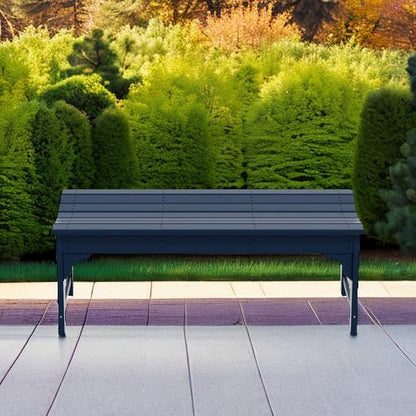 Costaelm Outdoor Benches Weatherproof, All Weather Resistant Park Bench Poly Lumber Backless Garden Bench Seat for Entryway Front Porch, Navy Blue