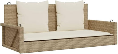 Swing Bench Beige PE Rattan Powder-Coated Steel Standard Outdoor Relaxation Modern Design Comfortable Seating Durable Weather-Resistant Furniture for Garden Patio