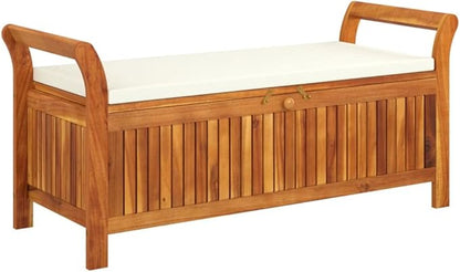 Garden Bench Deck Bench Patio Storage Bench with Cushion 49.6" Solid Wood Acacia