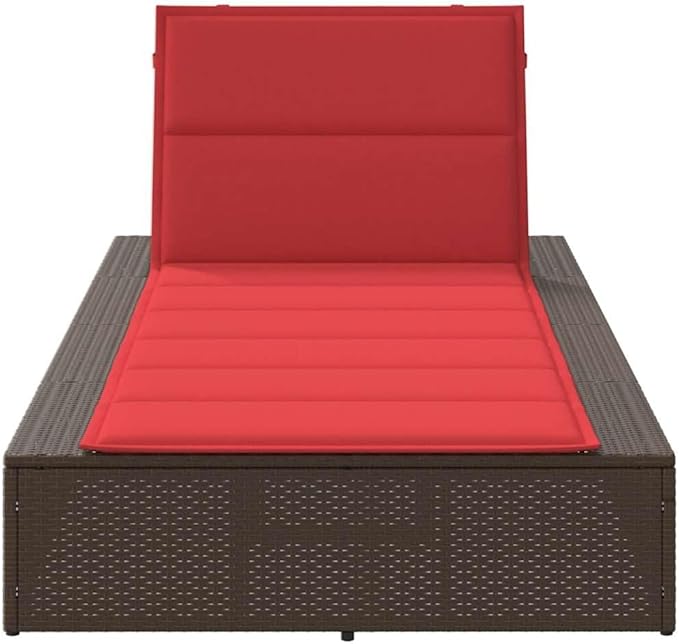 Brown Poly Rattan Outdoor Chaise Lounge 39.4 x 32.6 x 31.1 in Adjustable Backrest & Armrest for Patio Poolside Sunbathing, Garden Backyard Backyard Relaxation