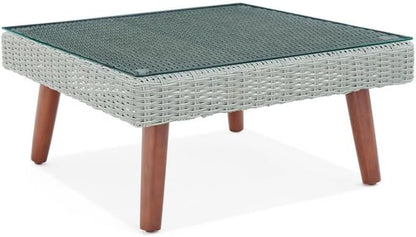 Alaterre Furniture Albany All-Weather Wicker Outdoor Gray 29" Square Coffee Table with Glass Top, brown