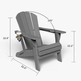 Folding Adirondack Chair with Cup Holders, HDPE Plastic Outdoor Chairs, Weather Resistant, Real Wood Look for Patio - Photo 2