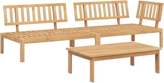 vidaXL 3 Piece Solid Acacia Wood Garden Pallet Sofa Set, Garden Table and Chair Set, Balcony Furniture Set