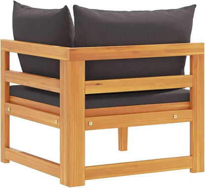 Outdoor Corner Sofa Dark Grey Solid Acacia Wood Frame with 100% Polyester Medium Cushions for Patio Garden Seating Furniture