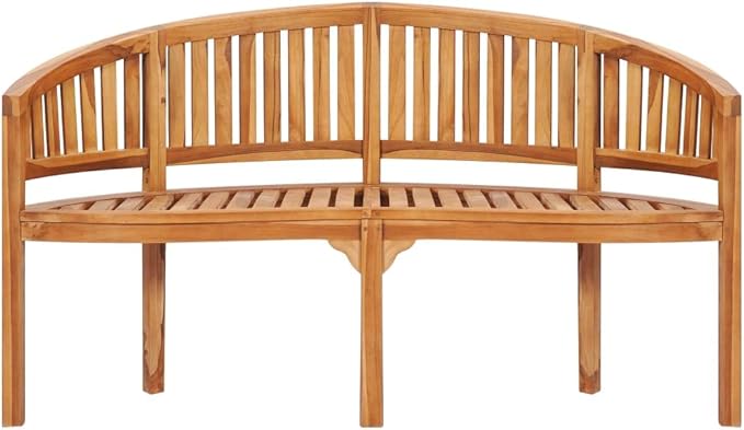 Banana Bench, Garden seat, Vintage Garden Wooden Bench, Bench with backrest and armrests for Patio, Garden, Yard, Lawn,59.4" Solid Teak Wood