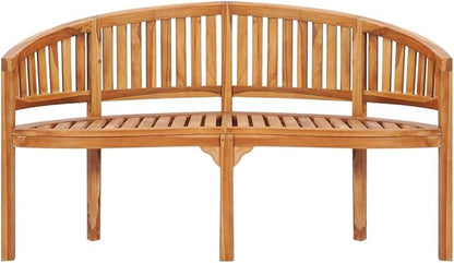 Banana Bench, Garden seat, Vintage Garden Wooden Bench, Bench with backrest and armrests for Patio, Garden, Yard, Lawn,59.4" Solid Teak Wood