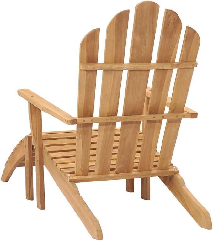 Solid Teak Wood Adirondack Chair with Footrest, Ergonomic Design for Outdoor Relaxation - Photo 5