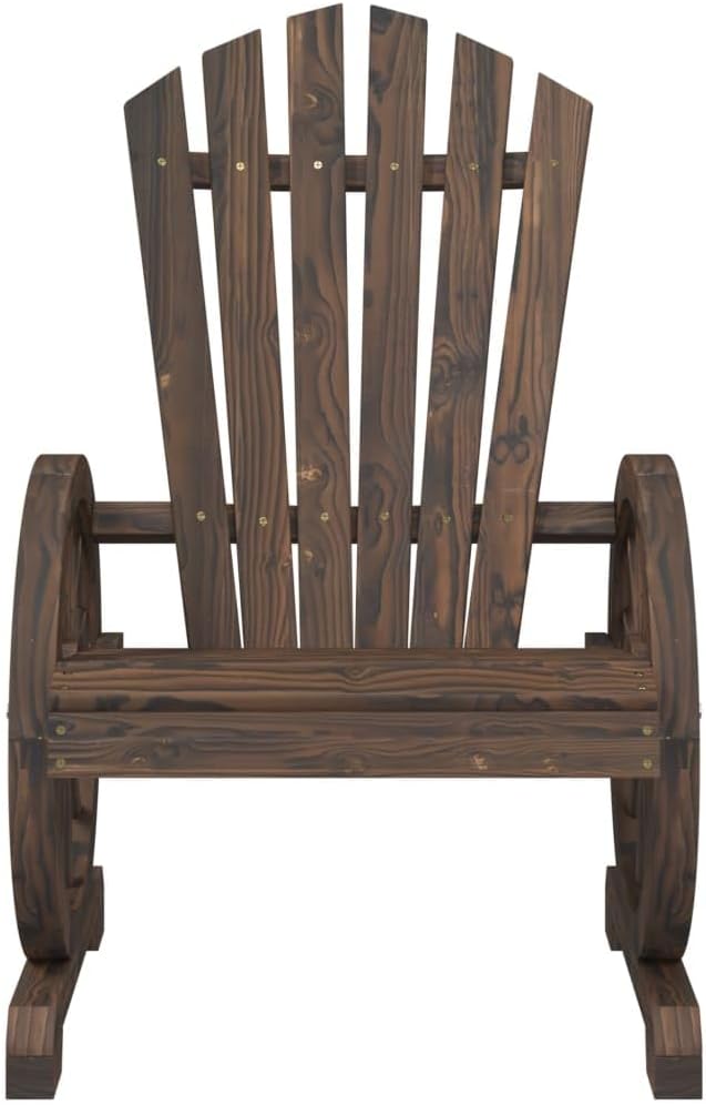 Solid Fir Wood Adirondack Chairs 2-Piece Set with Burnt Finish for Patio Garden Backyard Outdoor Seating Furniture - Photo 5