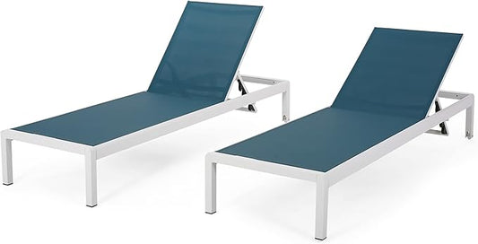 Christopher Knight Home Vicky Coral Outdoor Chaise Lounges (Set of 2), Blue and White