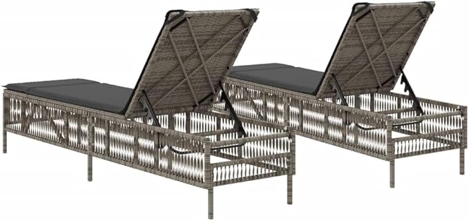 Grey PE Rattan Outdoor Chaise Lounge 77.9"x21.7"x37.8" Adjustable Backrest with Removable Cushions Steel Frame for Garden Pool Balcony