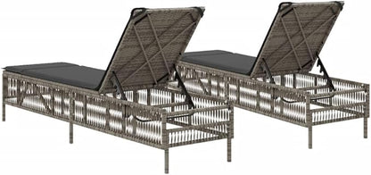 Sun Lounger with Adjustable Backrest and Removable Cushion, Grey PE Rattan Outdoor Chaise Lounge for Patio Garden Poolside, Weather Resistant and Sturdy Steel Frame