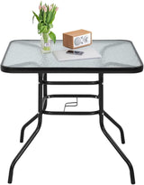 32" Square Outdoor Dining Table - Tempered Glass Top with Umbrella Hole - Photo 1