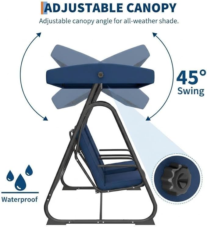 2-Person Outdoor Swing Chair with Canopy, Heavy Duty Patio Glider Bench, High Back Support, Detachable Cushions - Photo 4