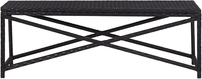 Bench Black Poly Rattan, Powder-Coated Steel Garden Bench Garden Seating for Courtyard 47.2 in Durable